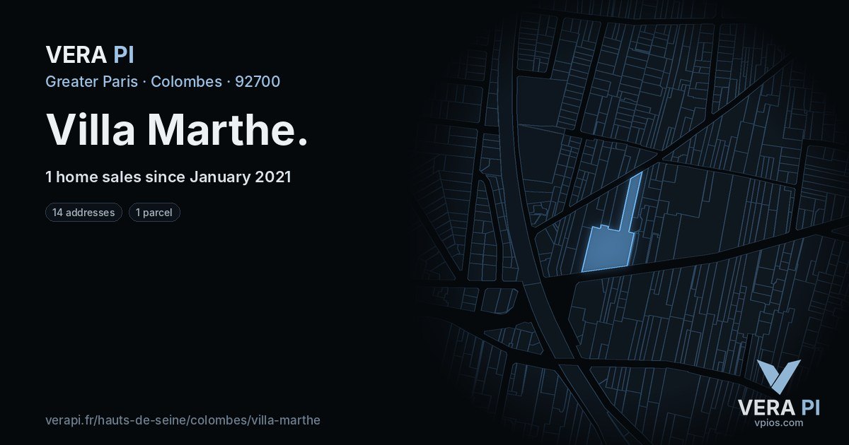 Villa Marthe, Colombes at night – every parcel coloured by the prices around it, the street's own parcels lit
