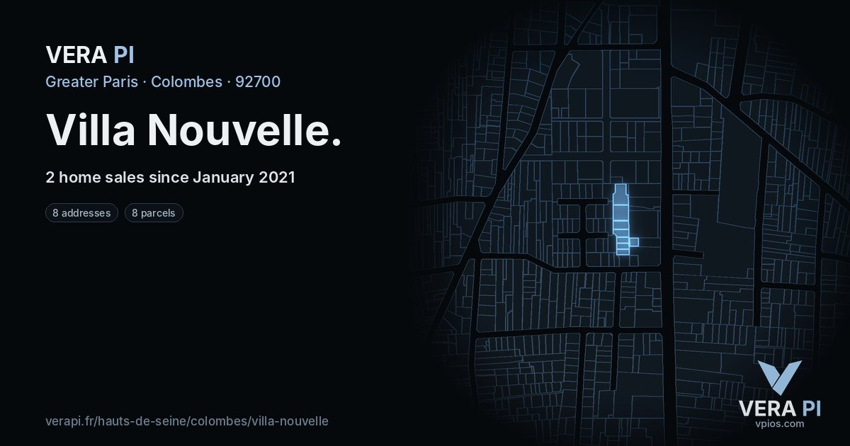 Villa Nouvelle, Colombes at night – every parcel coloured by the prices around it, the street's own parcels lit