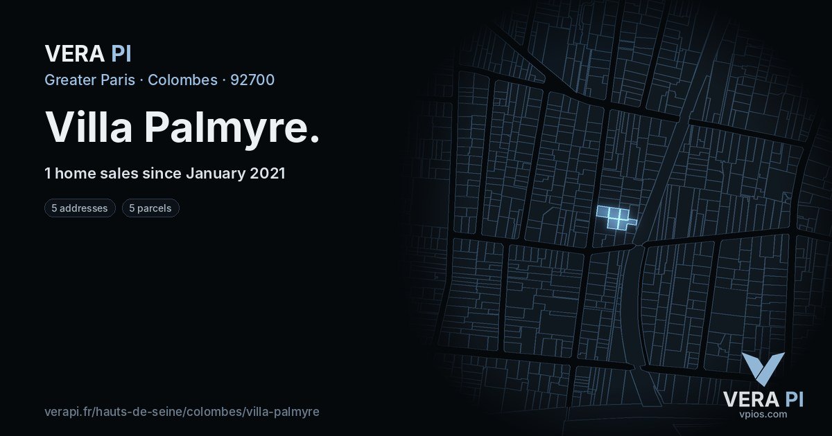 Villa Palmyre, Colombes at night – every parcel coloured by the prices around it, the street's own parcels lit