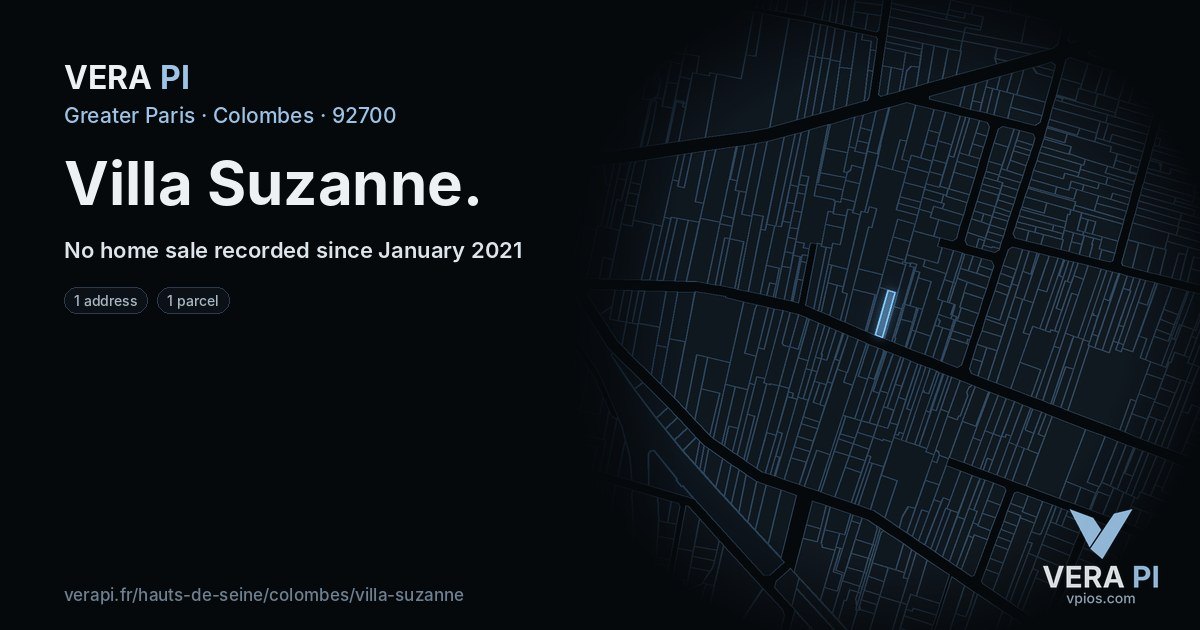 Villa Suzanne, Colombes at night – every parcel coloured by the prices around it, the street's own parcels lit