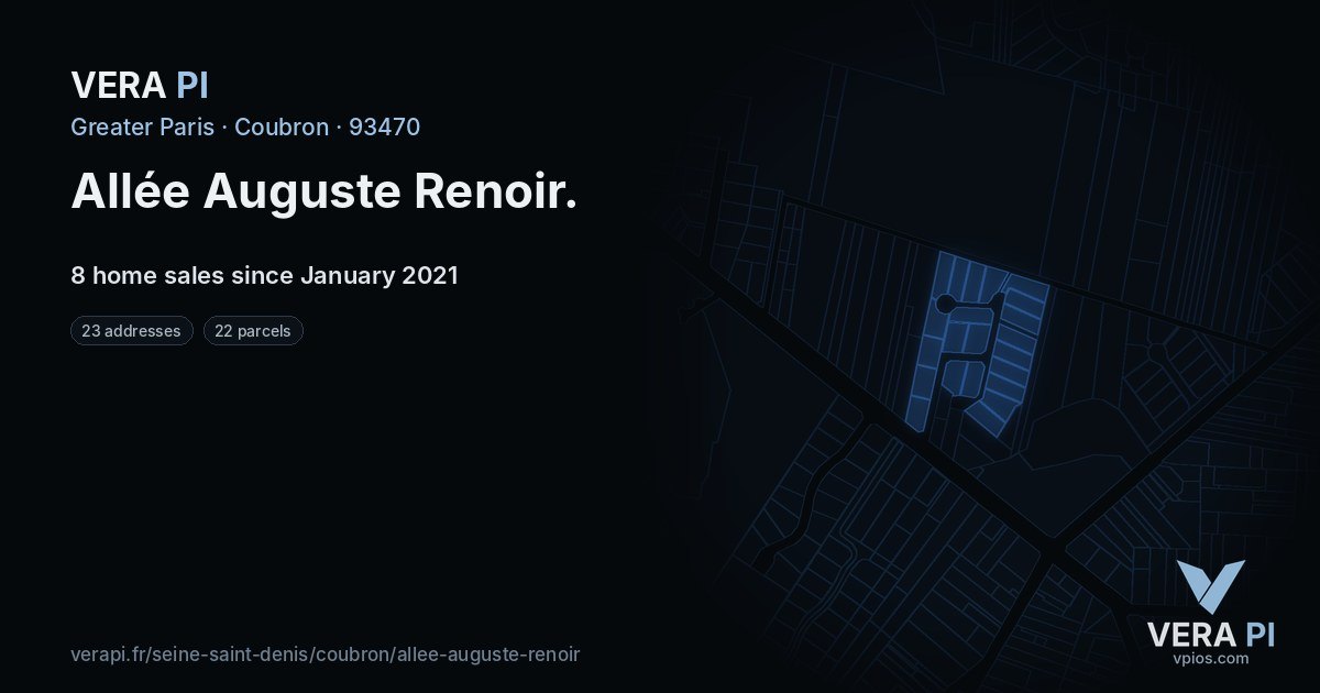 Allée Auguste Renoir, Coubron at night – every parcel coloured by the prices around it, the street's own parcels lit