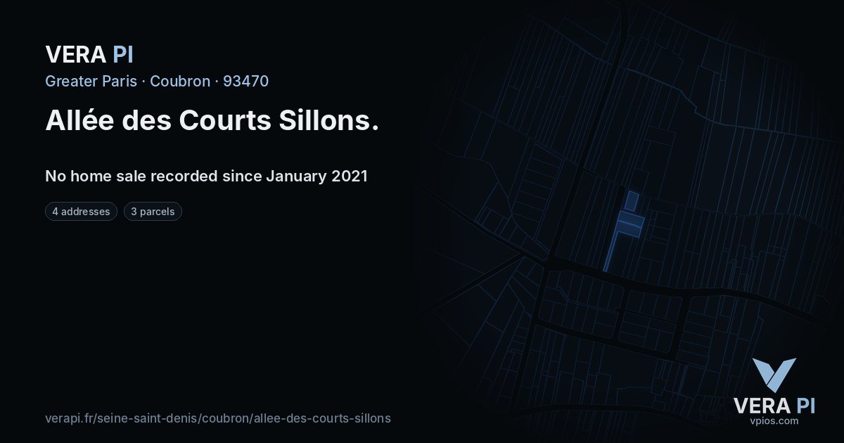 Allée des Courts Sillons, Coubron at night – every parcel coloured by the prices around it, the street's own parcels lit