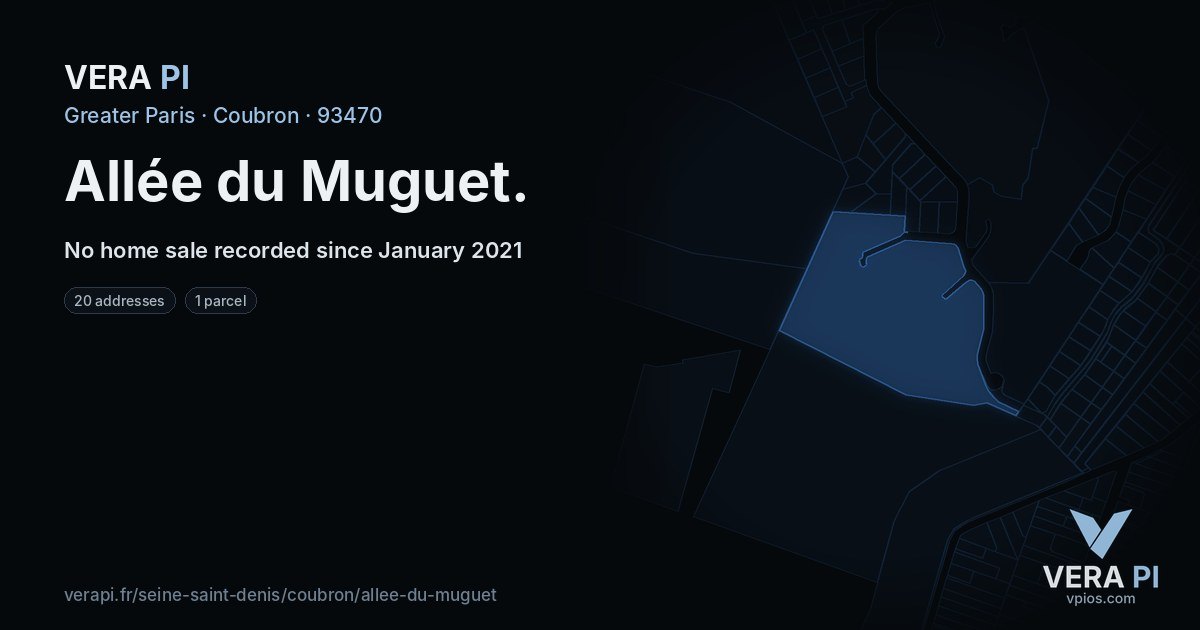 Allée du Muguet, Coubron at night – every parcel coloured by the prices around it, the street's own parcels lit