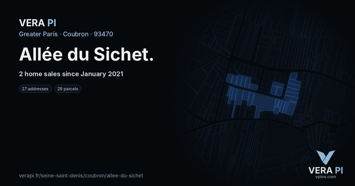 Allée du Sichet, Coubron at night – every parcel coloured by the prices around it, the street's own parcels lit