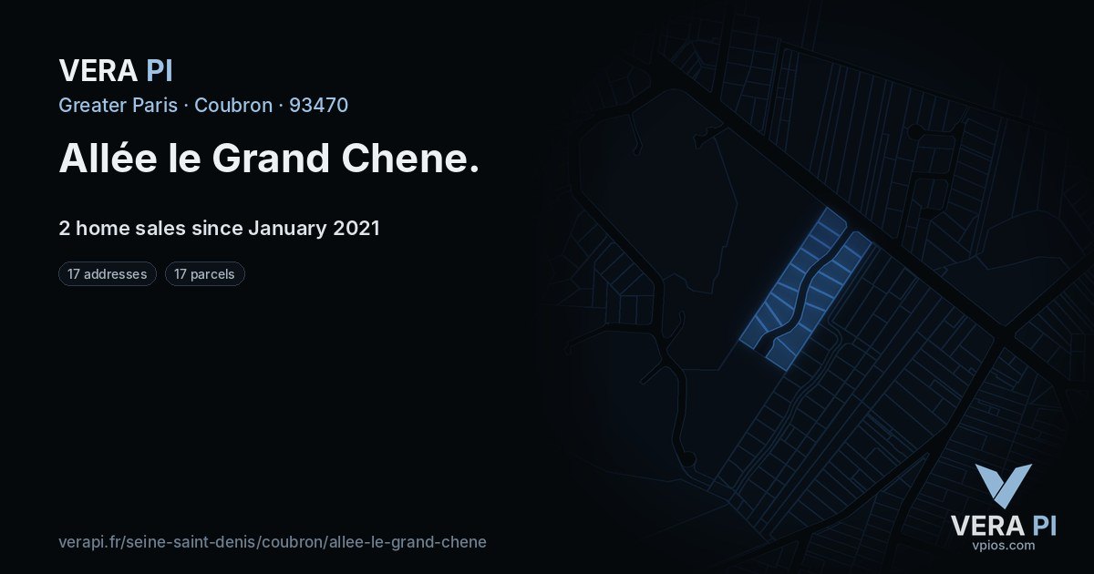 Allée le Grand Chene, Coubron at night – every parcel coloured by the prices around it, the street's own parcels lit