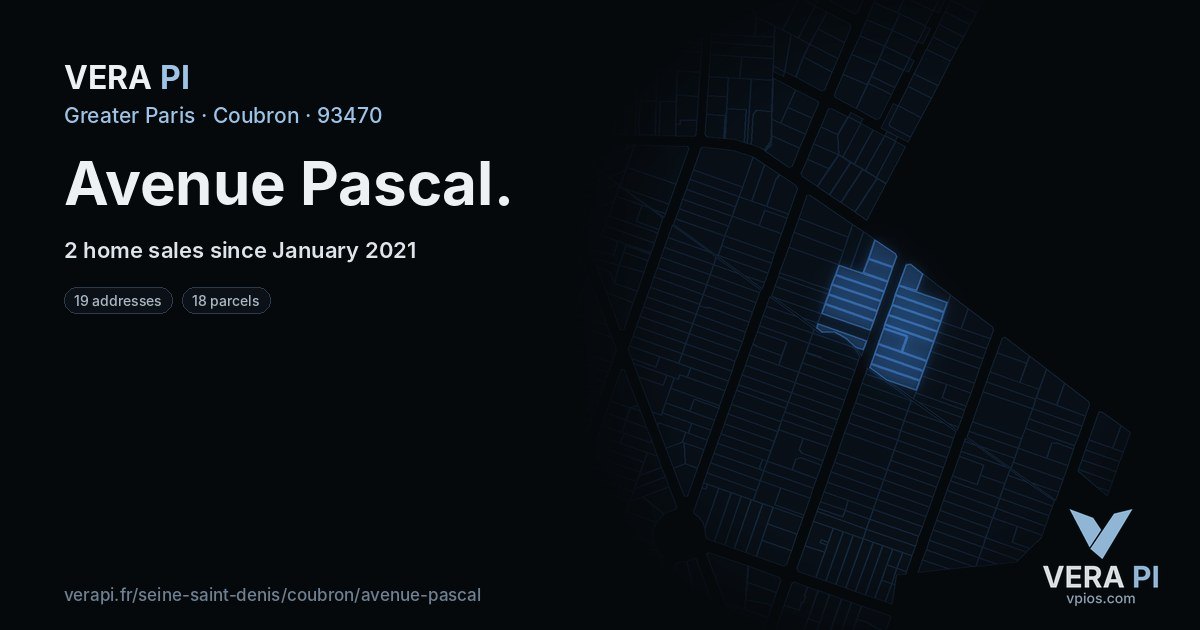 Avenue Pascal, Coubron at night – every parcel coloured by the prices around it, the street's own parcels lit
