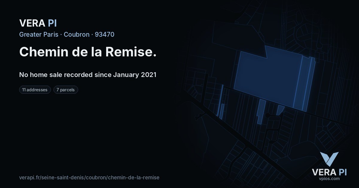 Chemin de la Remise, Coubron at night – every parcel coloured by the prices around it, the street's own parcels lit