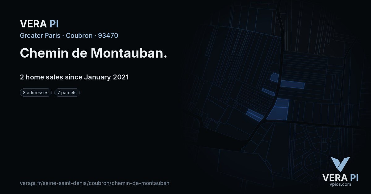 Chemin de Montauban, Coubron at night – every parcel coloured by the prices around it, the street's own parcels lit