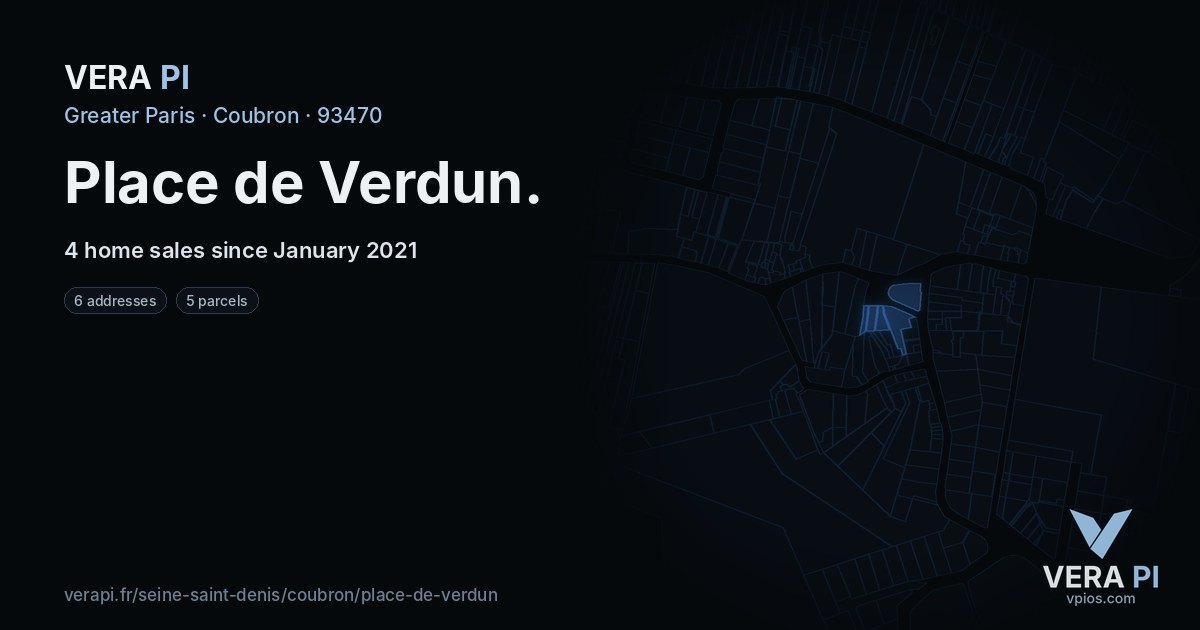 Place de Verdun, Coubron at night – every parcel coloured by the prices around it, the street's own parcels lit