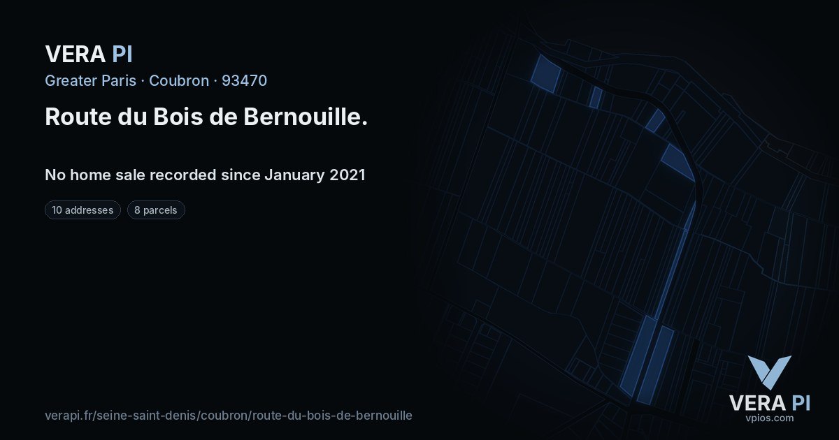 Route du Bois de Bernouille, Coubron at night – every parcel coloured by the prices around it, the street's own parcels lit