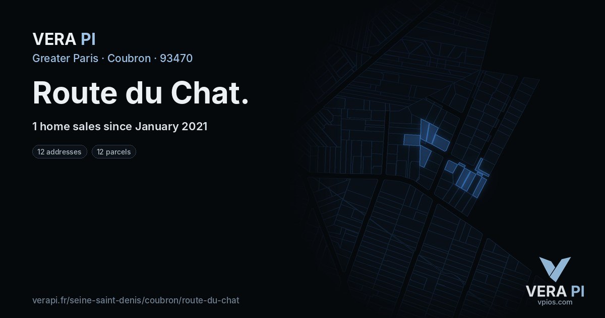Route du Chat, Coubron at night – every parcel coloured by the prices around it, the street's own parcels lit