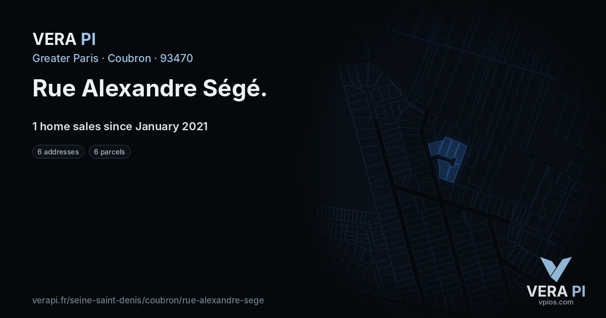Rue Alexandre Ségé, Coubron at night – every parcel coloured by the prices around it, the street's own parcels lit