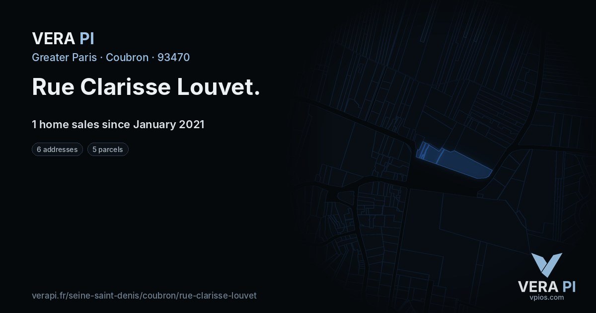 Rue Clarisse Louvet, Coubron at night – every parcel coloured by the prices around it, the street's own parcels lit