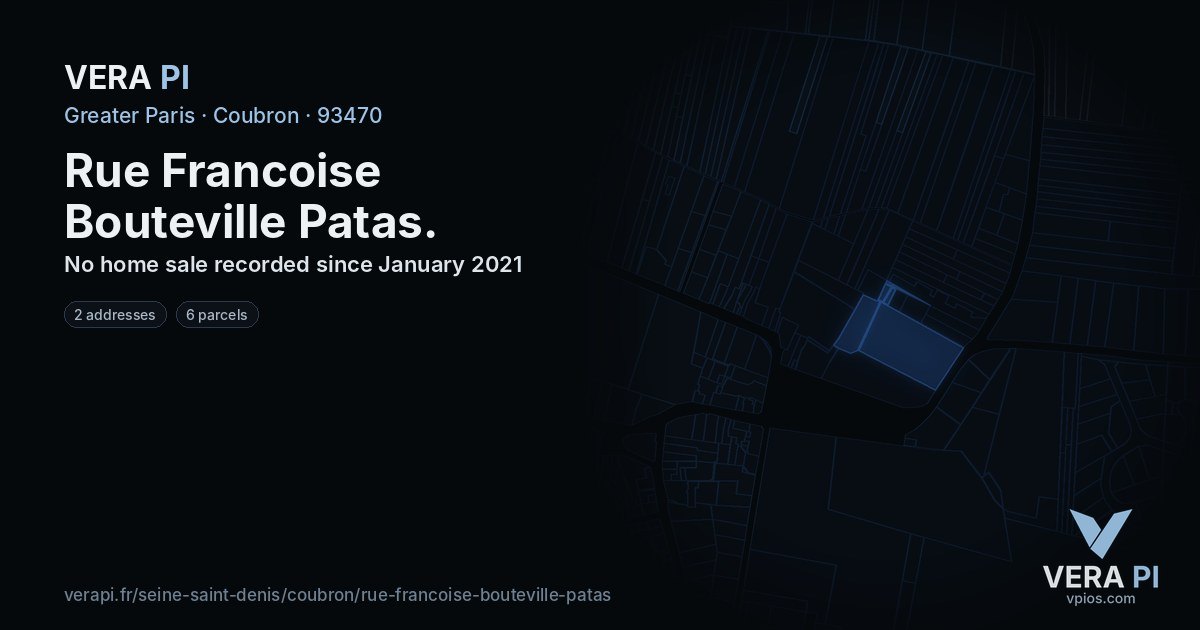 Rue Francoise Bouteville Patas, Coubron at night – every parcel coloured by the prices around it, the street's own parcels lit