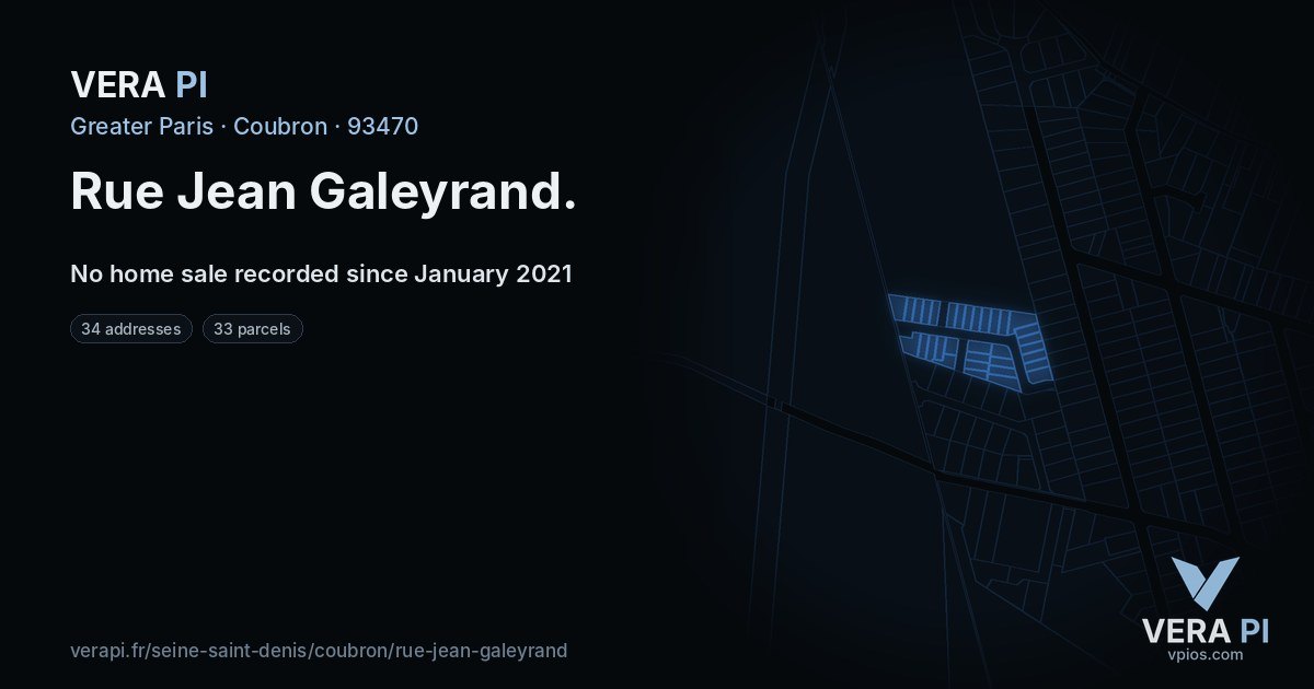 Rue Jean Galeyrand, Coubron at night – every parcel coloured by the prices around it, the street's own parcels lit