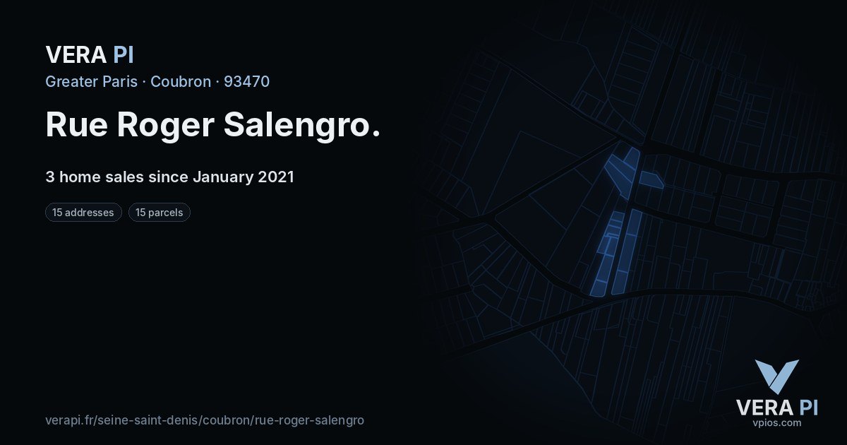 Rue Roger Salengro, Coubron at night – every parcel coloured by the prices around it, the street's own parcels lit