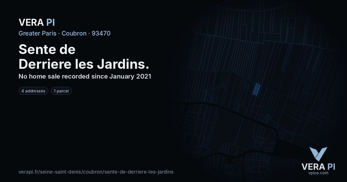 Sente de Derriere les Jardins, Coubron at night – every parcel coloured by the prices around it, the street's own parcels lit
