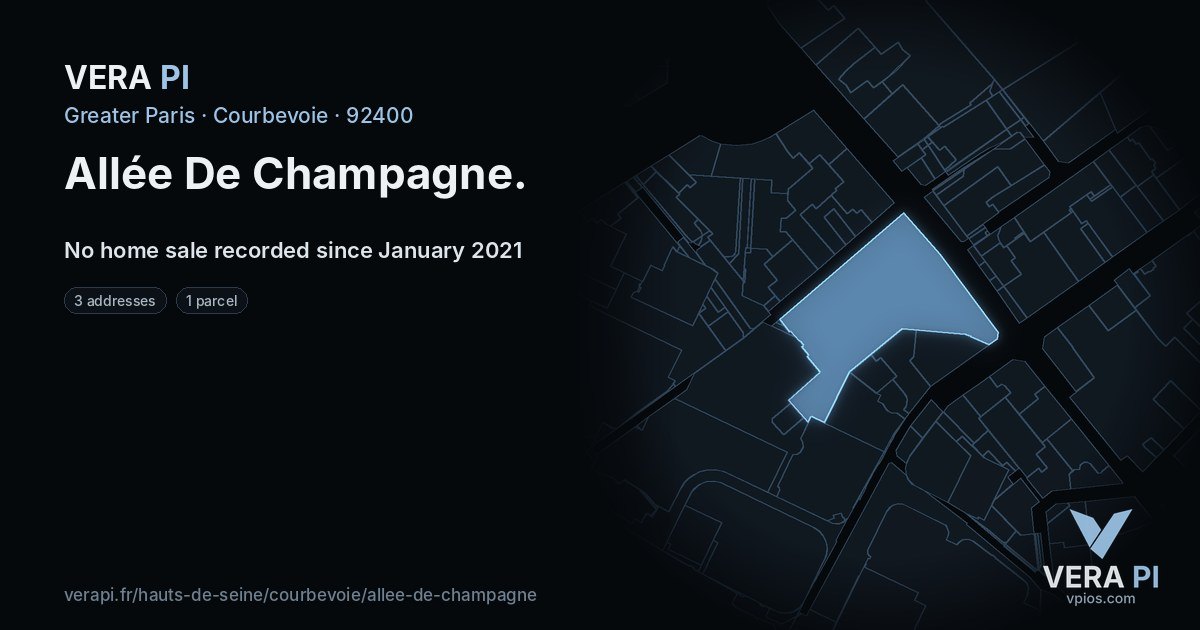 Allée De Champagne, Courbevoie at night – every parcel coloured by the prices around it, the street's own parcels lit