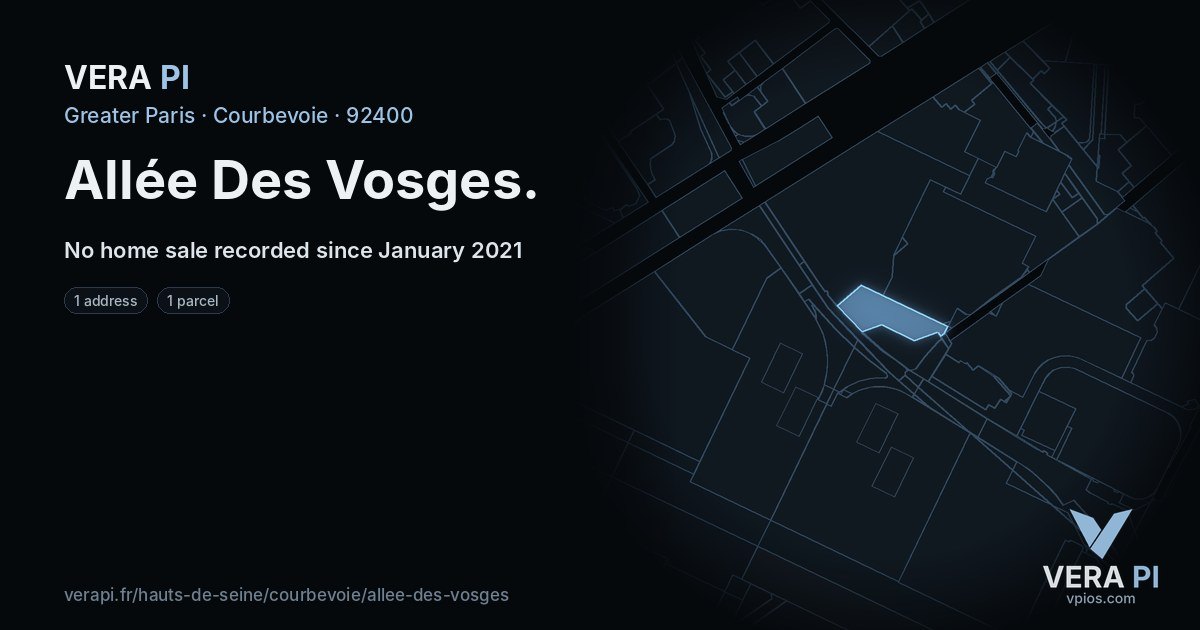 Allée Des Vosges, Courbevoie at night – every parcel coloured by the prices around it, the street's own parcels lit
