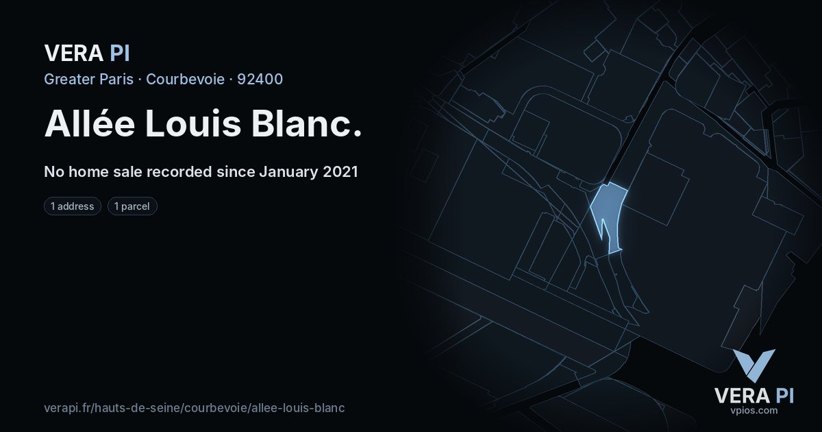 Allée Louis Blanc, Courbevoie at night – every parcel coloured by the prices around it, the street's own parcels lit