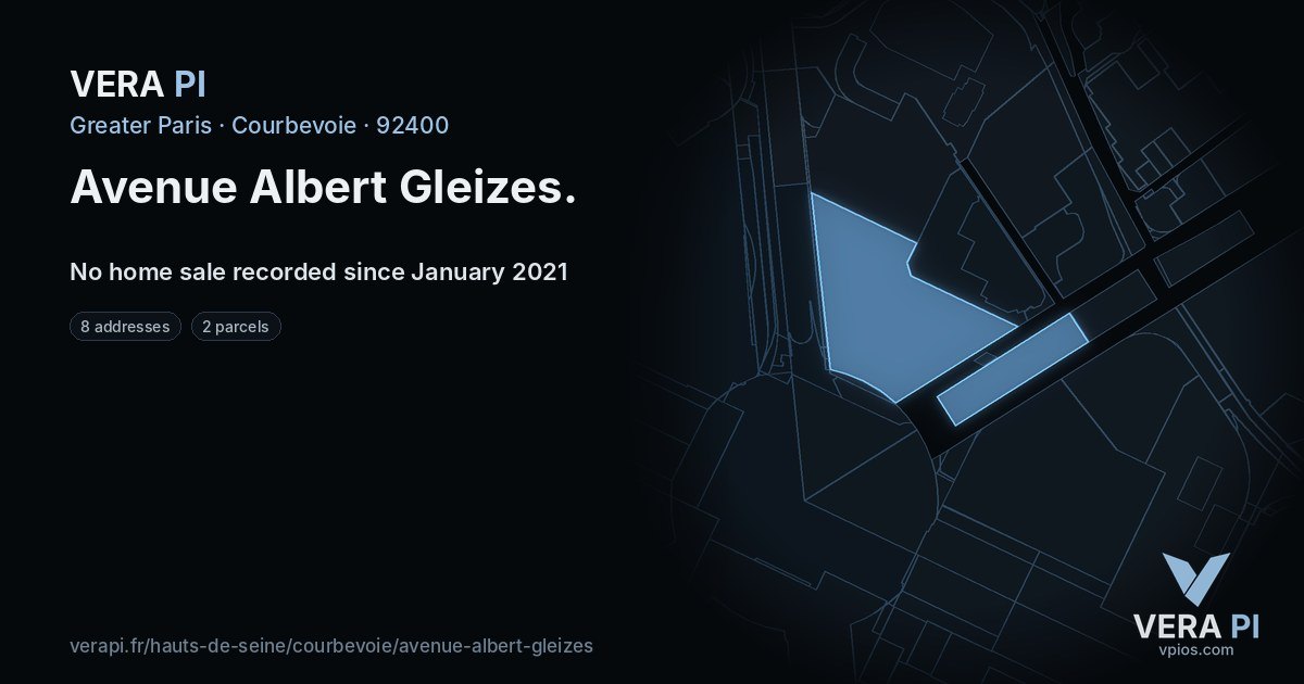 Avenue Albert Gleizes, Courbevoie at night – every parcel coloured by the prices around it, the street's own parcels lit
