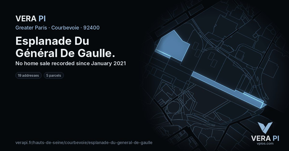Esplanade Du Général De Gaulle, Courbevoie at night – every parcel coloured by the prices around it, the street's own parcels lit
