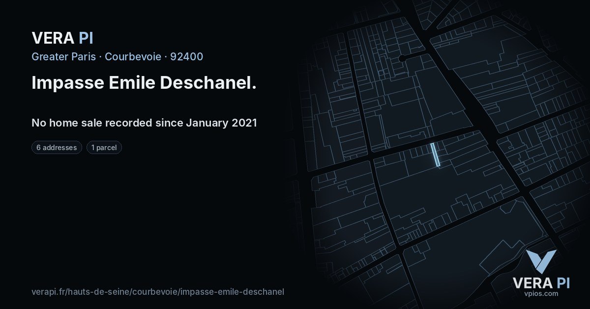 Impasse Emile Deschanel, Courbevoie at night – every parcel coloured by the prices around it, the street's own parcels lit