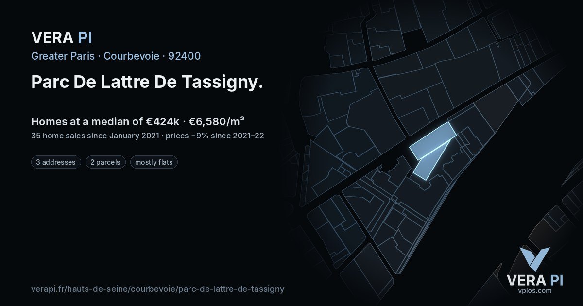 Parc De Lattre De Tassigny, Courbevoie at night – every parcel coloured by the prices around it, the street's own parcels lit