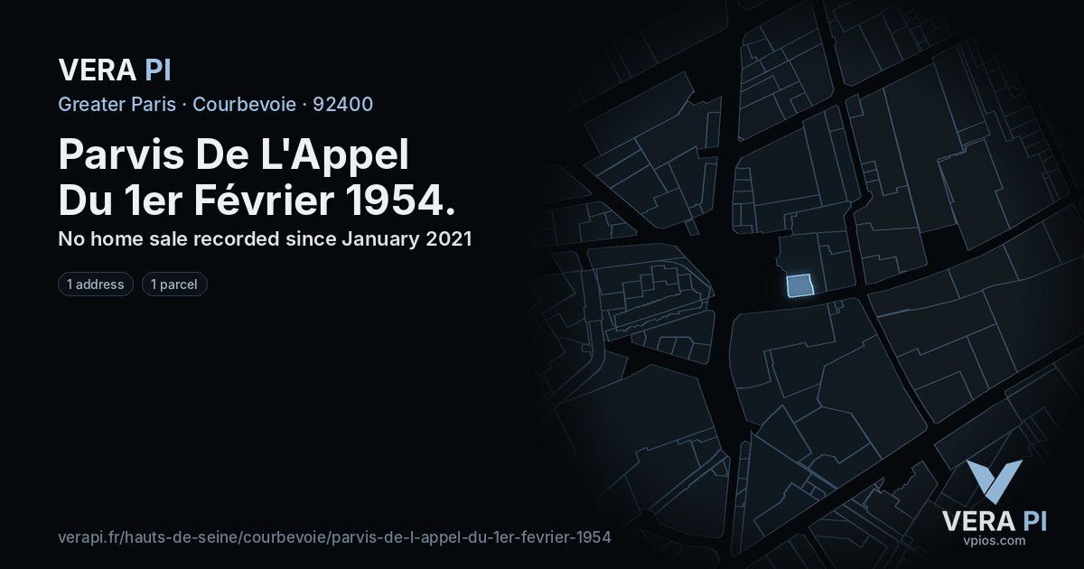 Parvis De L'Appel Du 1er Février 1954, Courbevoie at night – every parcel coloured by the prices around it, the street's own parcels lit