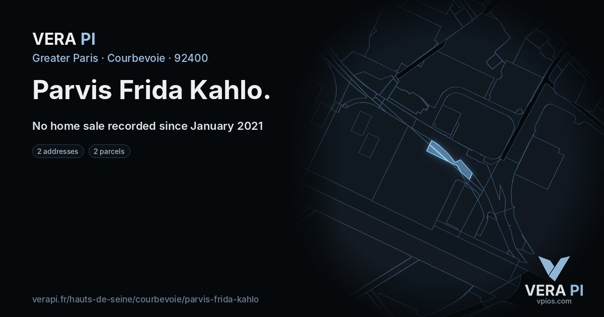 Parvis Frida Kahlo, Courbevoie at night – every parcel coloured by the prices around it, the street's own parcels lit