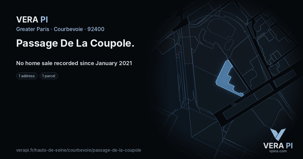 Passage De La Coupole, Courbevoie at night – every parcel coloured by the prices around it, the street's own parcels lit