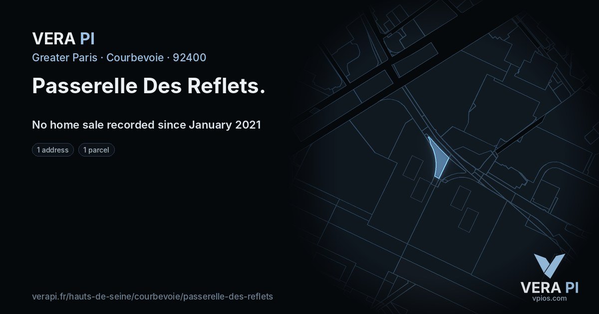 Passerelle Des Reflets, Courbevoie at night – every parcel coloured by the prices around it, the street's own parcels lit
