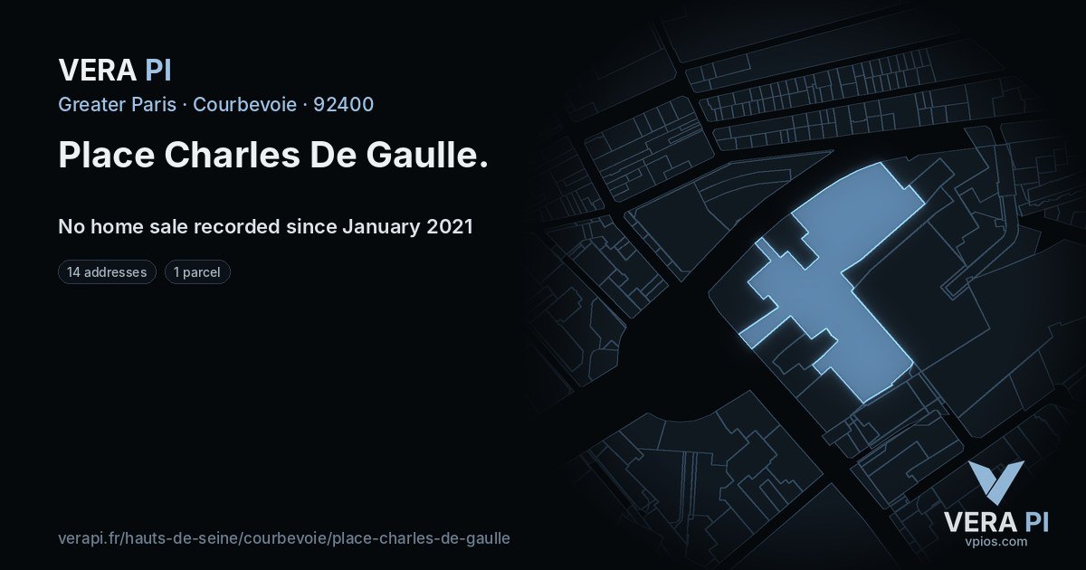 Place Charles De Gaulle, Courbevoie at night – every parcel coloured by the prices around it, the street's own parcels lit