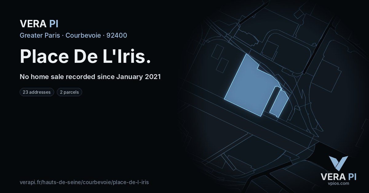 Place De L'Iris, Courbevoie at night – every parcel coloured by the prices around it, the street's own parcels lit