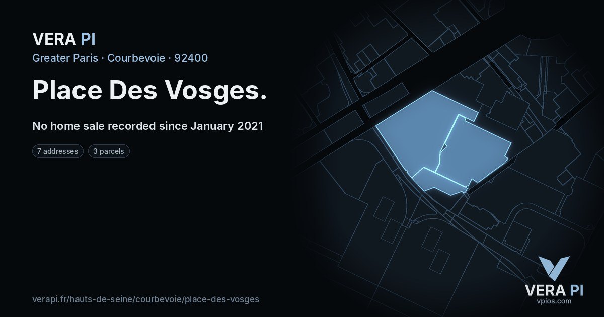 Place Des Vosges, Courbevoie at night – every parcel coloured by the prices around it, the street's own parcels lit