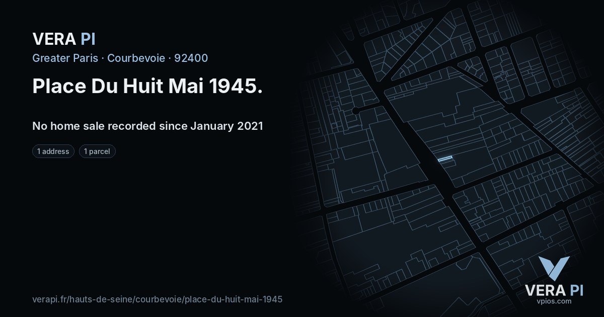 Place Du Huit Mai 1945, Courbevoie at night – every parcel coloured by the prices around it, the street's own parcels lit