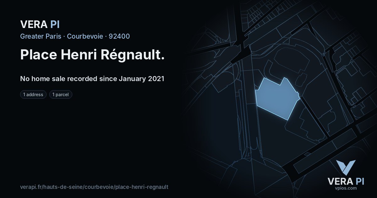 Place Henri Régnault, Courbevoie at night – every parcel coloured by the prices around it, the street's own parcels lit