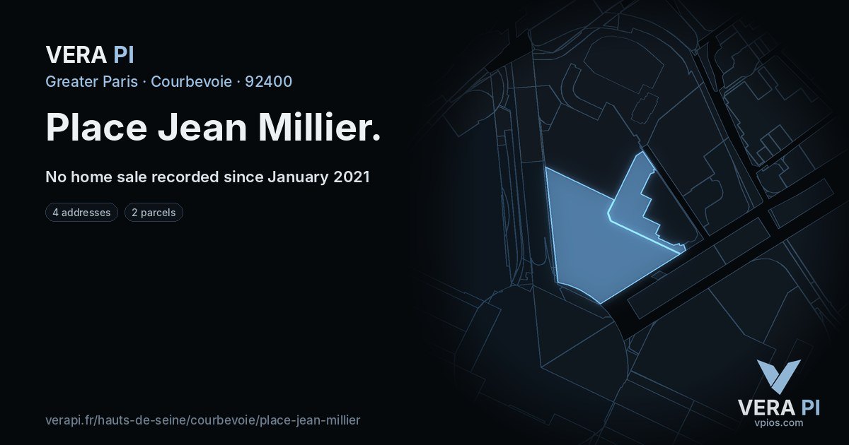 Place Jean Millier, Courbevoie at night – every parcel coloured by the prices around it, the street's own parcels lit
