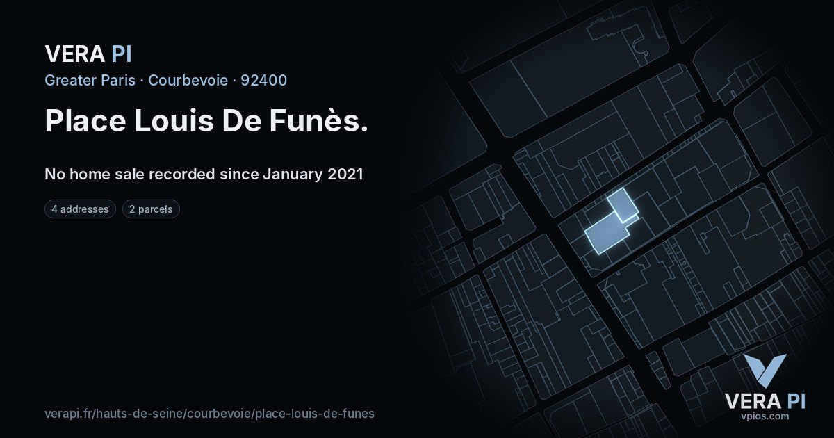 Place Louis De Funès, Courbevoie at night – every parcel coloured by the prices around it, the street's own parcels lit
