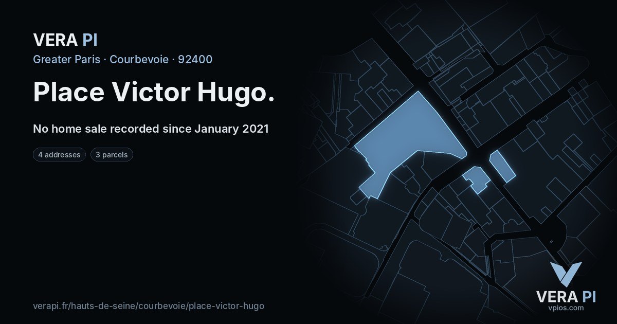 Place Victor Hugo, Courbevoie at night – every parcel coloured by the prices around it, the street's own parcels lit