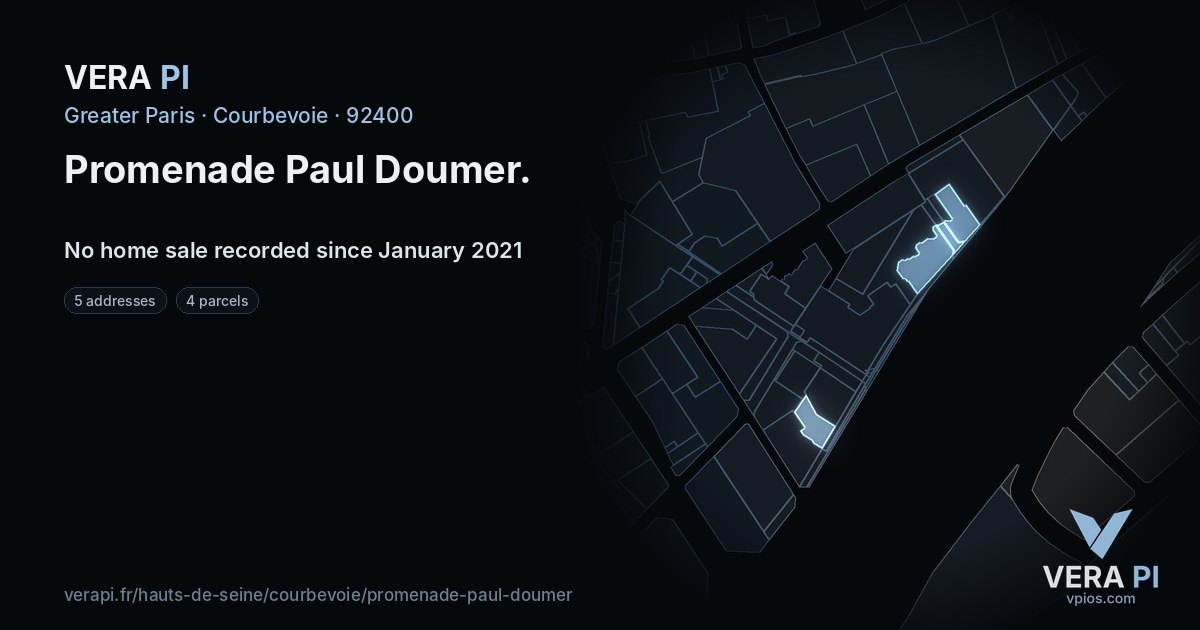 Promenade Paul Doumer, Courbevoie at night – every parcel coloured by the prices around it, the street's own parcels lit