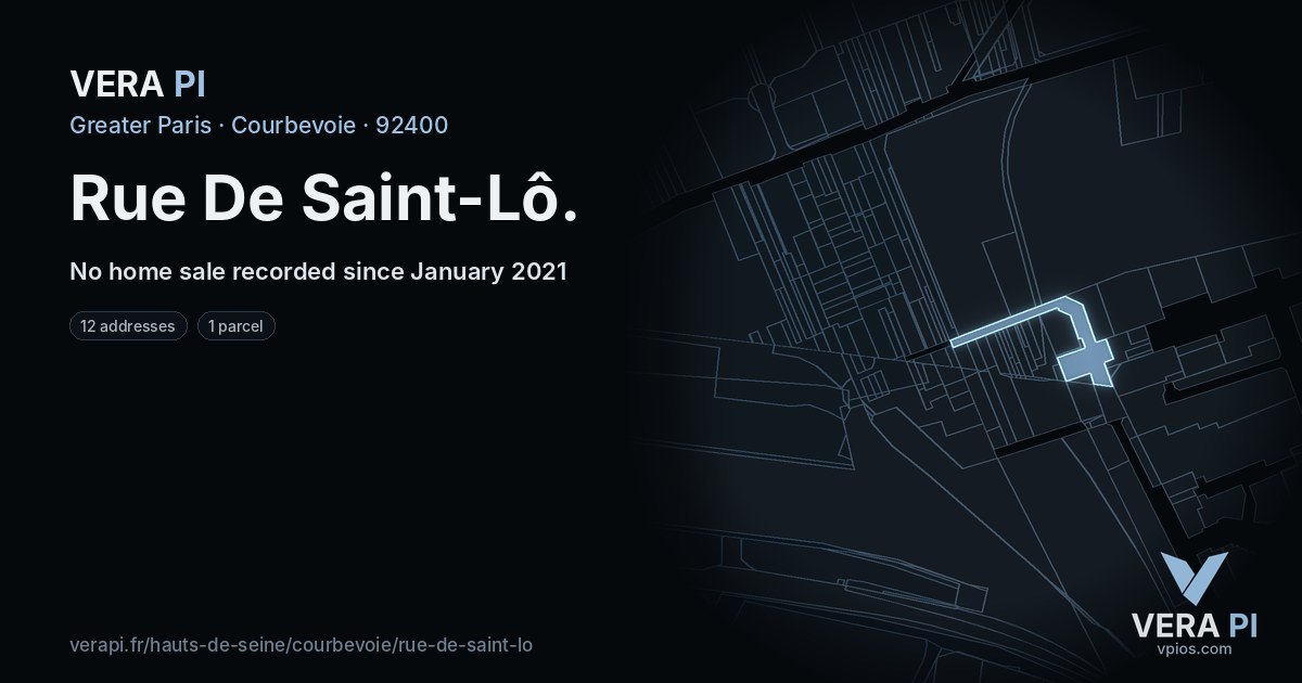 Rue De Saint-Lô, Courbevoie at night – every parcel coloured by the prices around it, the street's own parcels lit