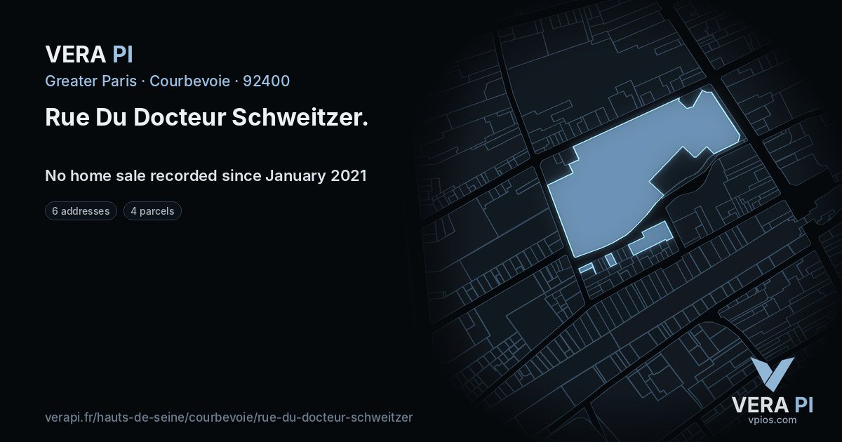 Rue Du Docteur Schweitzer, Courbevoie at night – every parcel coloured by the prices around it, the street's own parcels lit