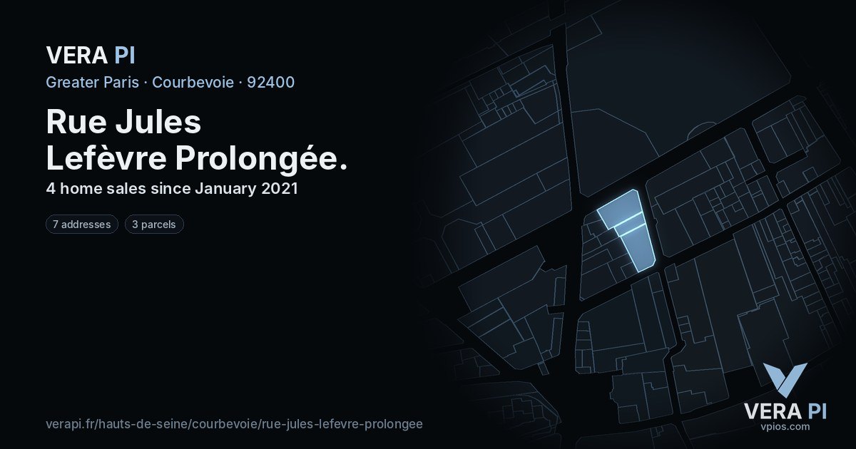 Rue Jules Lefèvre Prolongée, Courbevoie at night – every parcel coloured by the prices around it, the street's own parcels lit