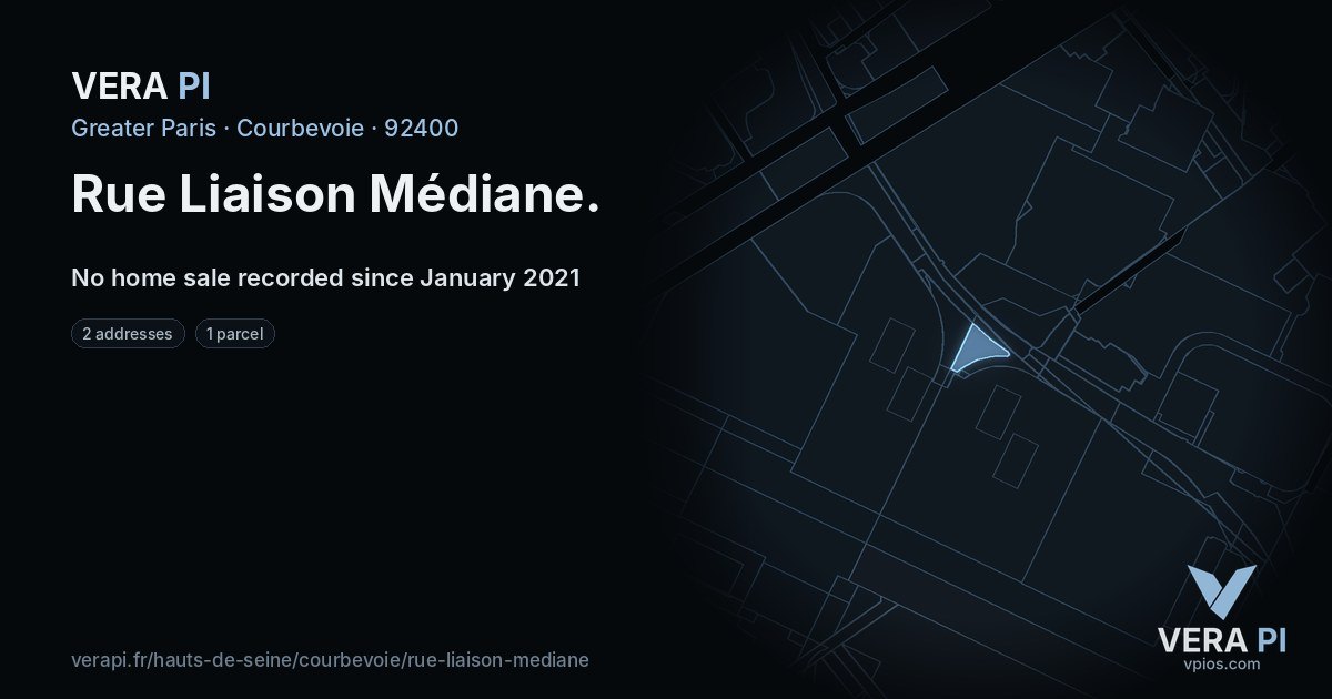 Rue Liaison Médiane, Courbevoie at night – every parcel coloured by the prices around it, the street's own parcels lit