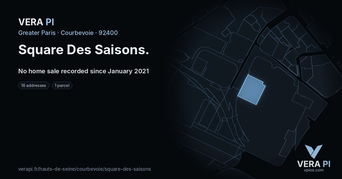 Square Des Saisons, Courbevoie at night – every parcel coloured by the prices around it, the street's own parcels lit