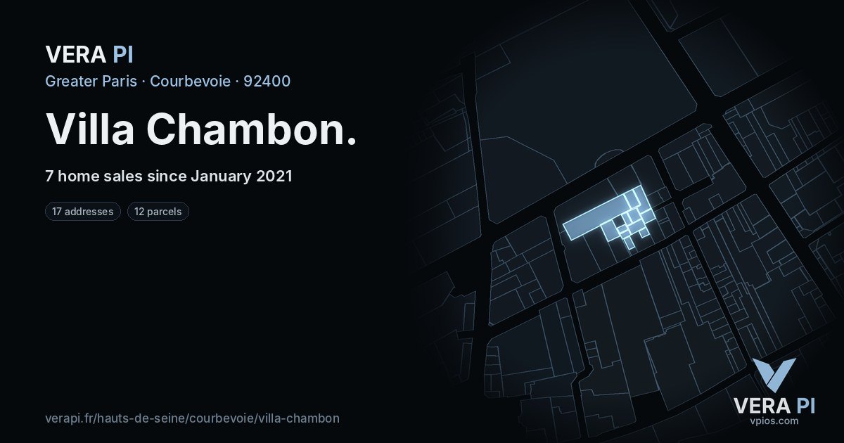 Villa Chambon, Courbevoie at night – every parcel coloured by the prices around it, the street's own parcels lit