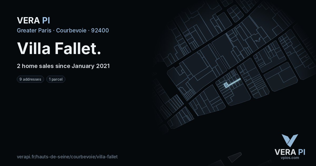 Villa Fallet, Courbevoie at night – every parcel coloured by the prices around it, the street's own parcels lit