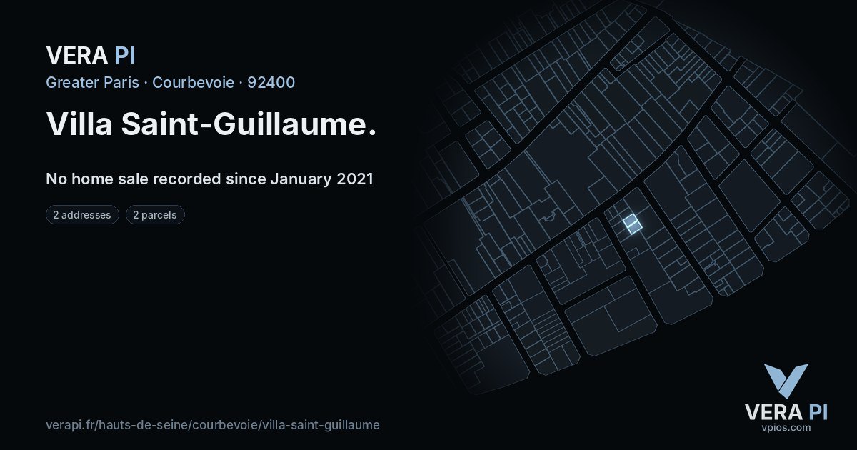 Villa Saint-Guillaume, Courbevoie at night – every parcel coloured by the prices around it, the street's own parcels lit