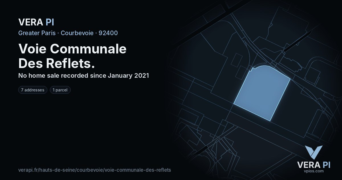 Voie Communale Des Reflets, Courbevoie at night – every parcel coloured by the prices around it, the street's own parcels lit